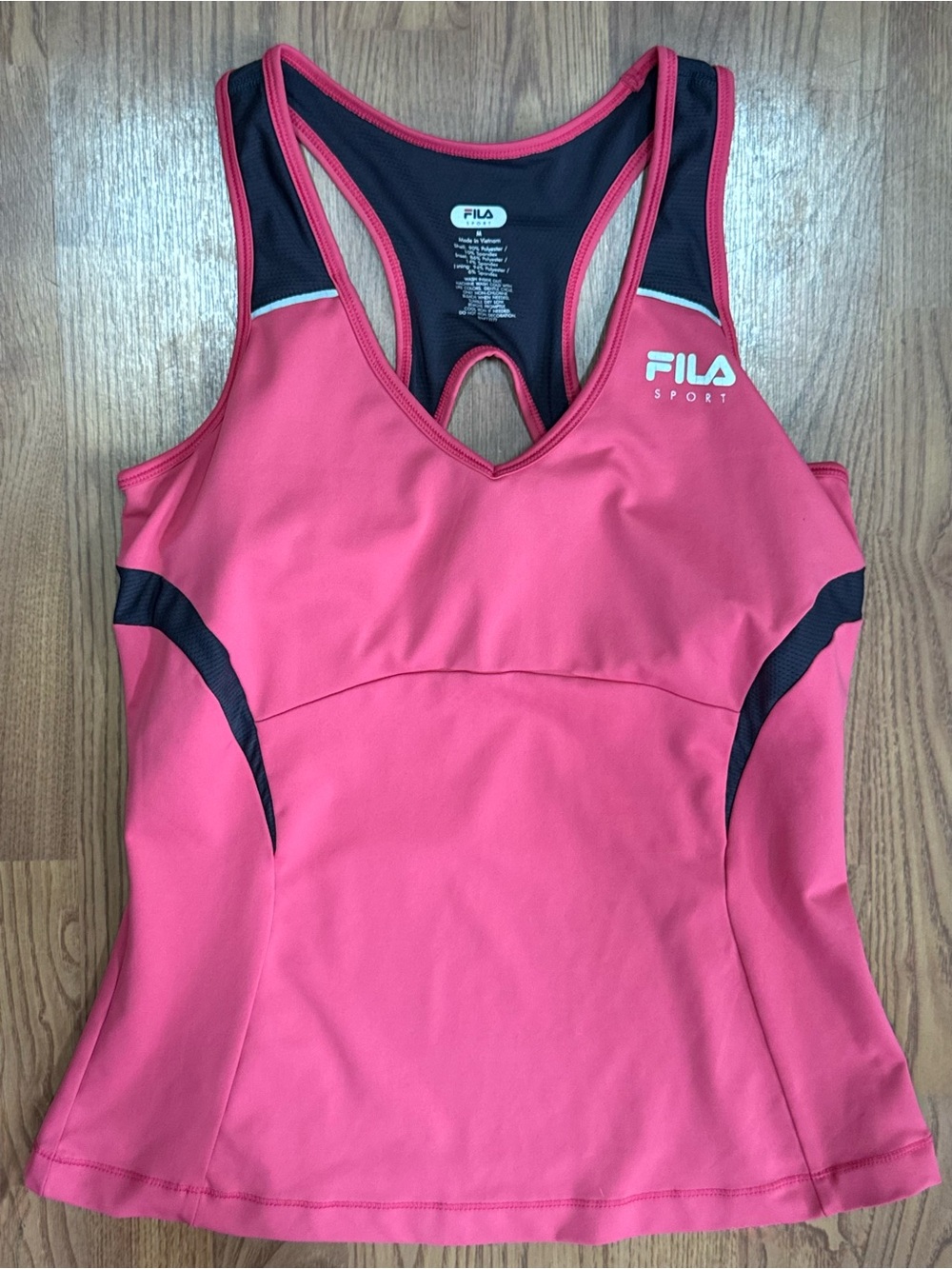 ❤️ Fila Medium Pink Black Racerback Athletic Tank Top Workout Shirt Womens (B17)